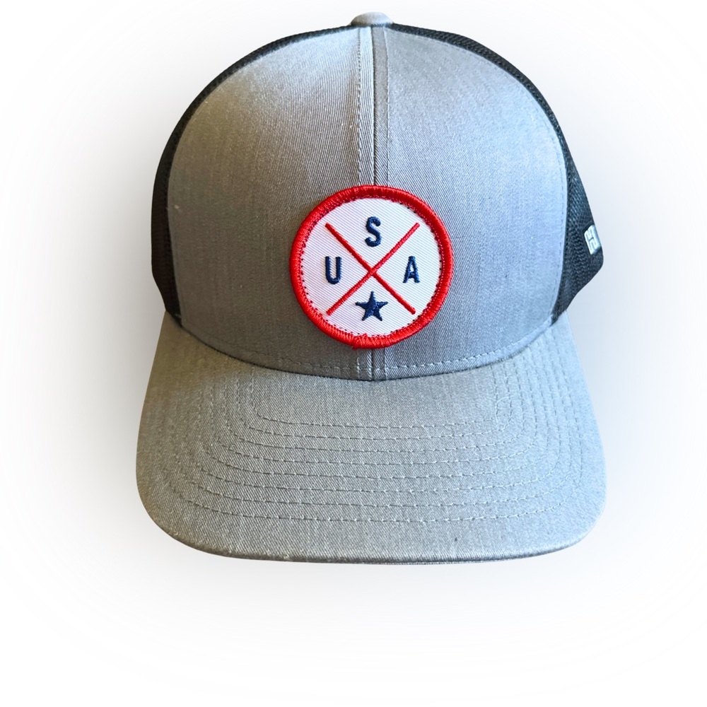 USA Trucker Hat Mesh Snapback Cap Gray Black American Flag Patriotic Gorpcore Y2